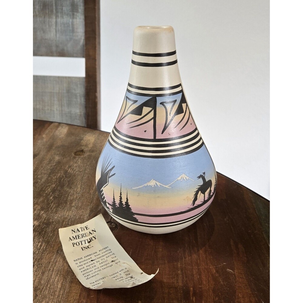 Native American Pottery Inc. Hand Painted Navajo Pottery Vase by Yazzie E.